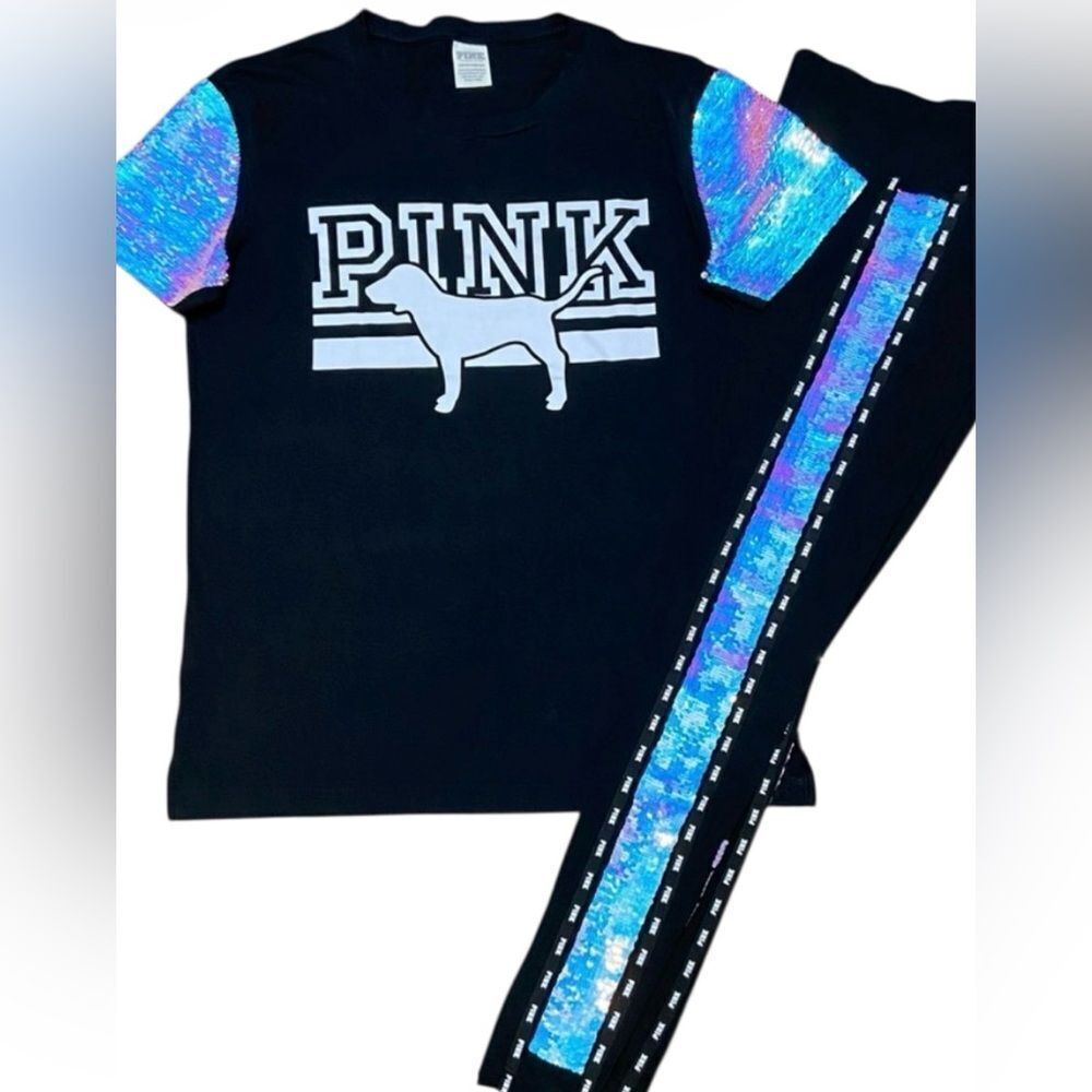 PINK VS MERMAID BLING TSHIRT / YOGA LEGGINGS OUTFIT M